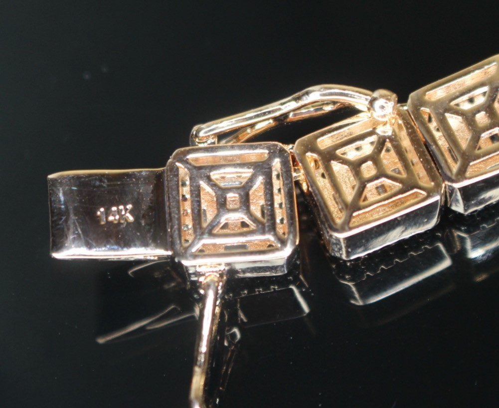14k STAMPED 10mm BAGUETTE Tennis 18.6ct Lab Sim Diamond BRACELET 56g+ Gold