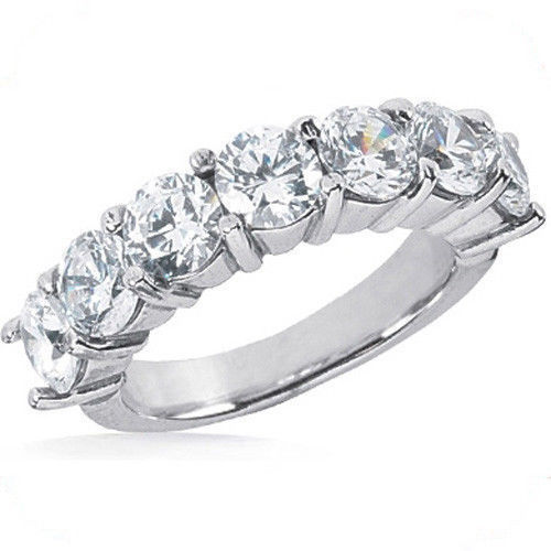 3.29 carat 7 Stone Round Diamond Wedding Ring 18k Gold Anniversary Band G SI1