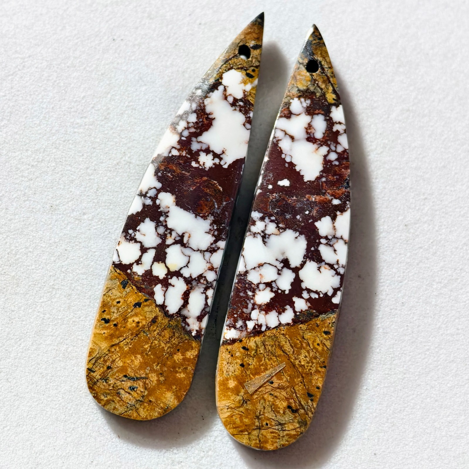 36 Cts Natural Magnesite Jasper Drilled Pair Cabochon Gemstone 41.9 X 10.6 MM