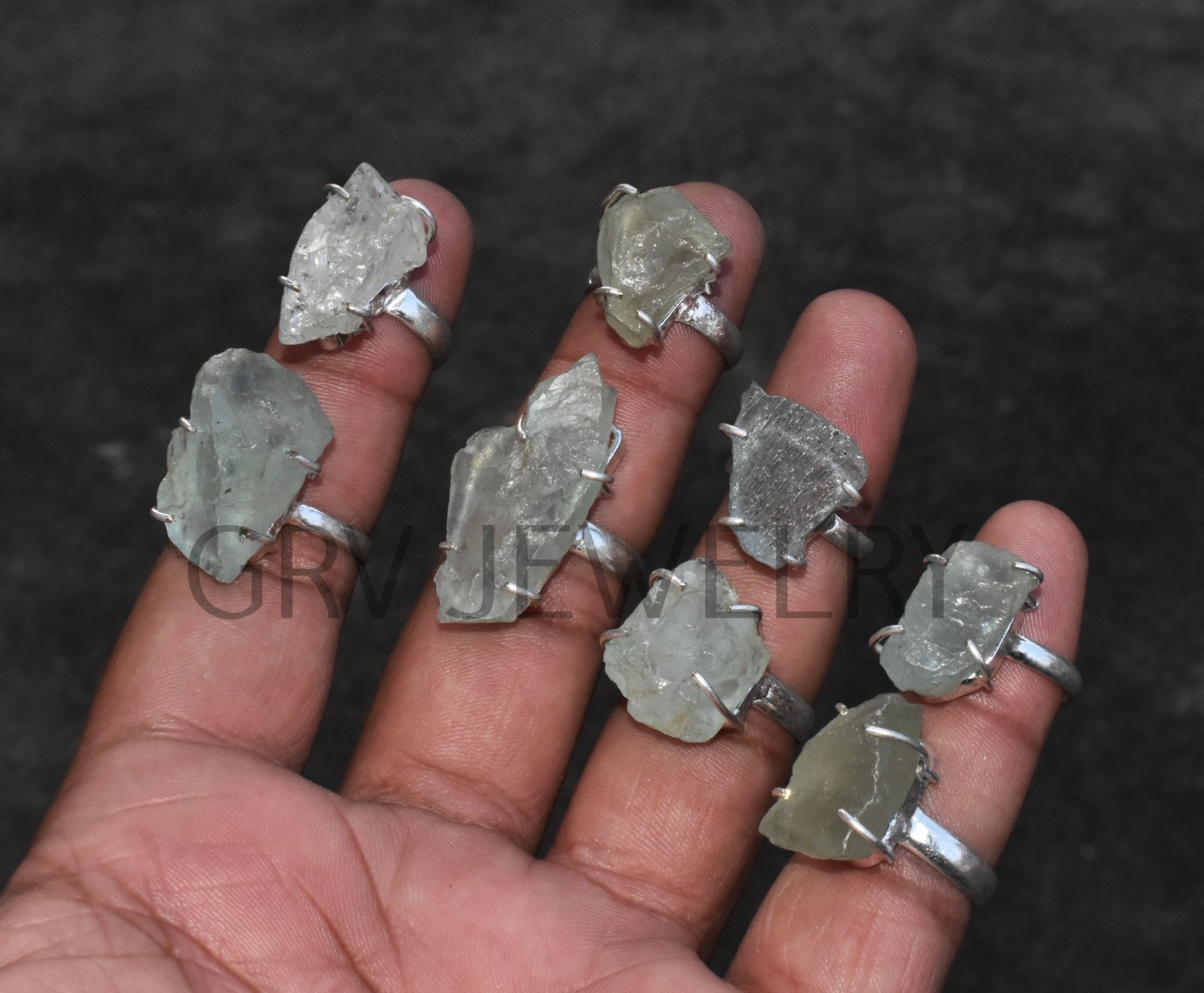 1-500 Pcs Rough Aquamarine In Wholesale Rings Lot Bulk: Silver Plated Whr-77