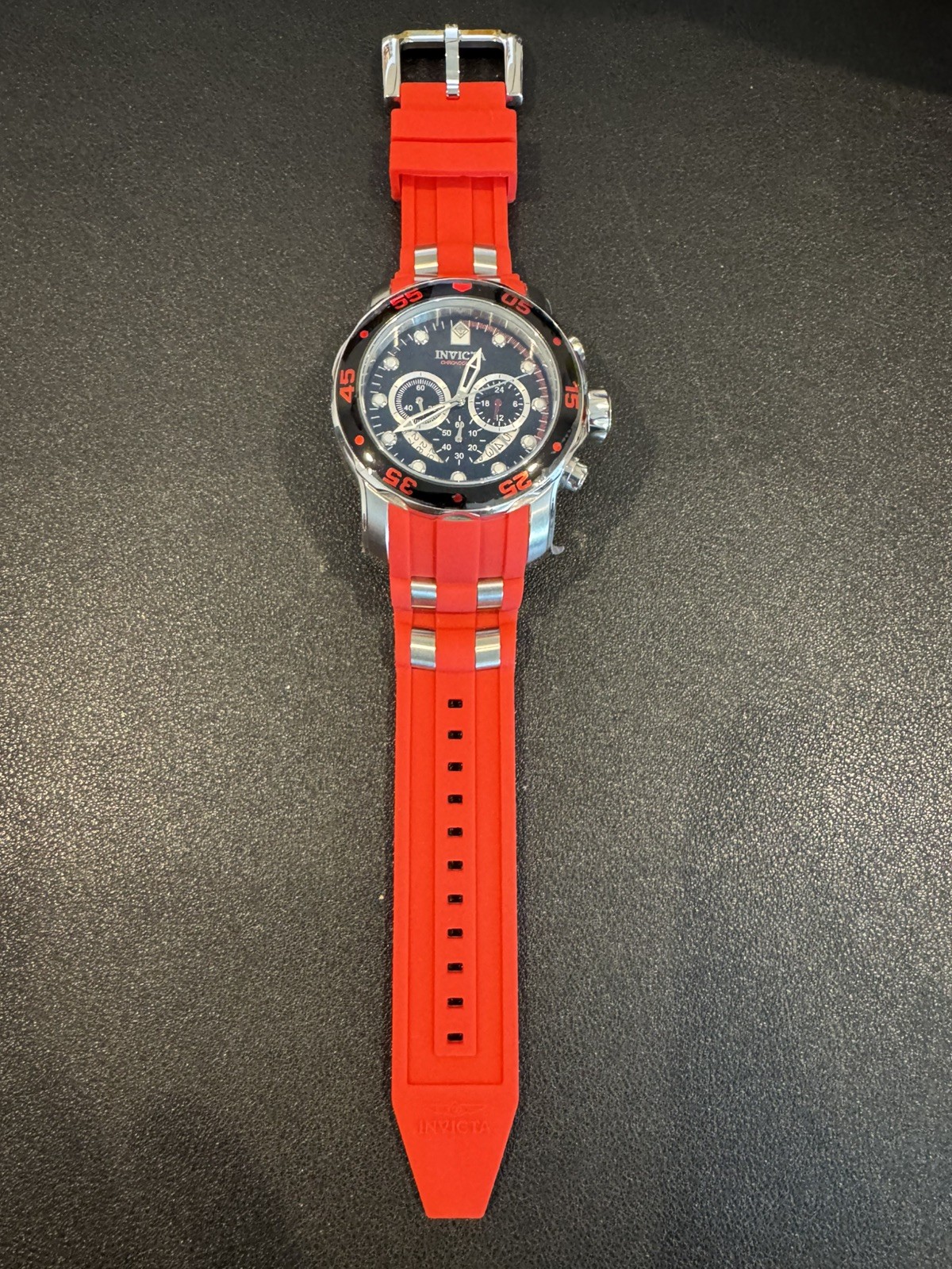 New Invicta Men PRO DIVER CHRONOGRAPH BLACK Dial Silver RED Strap SS Watch