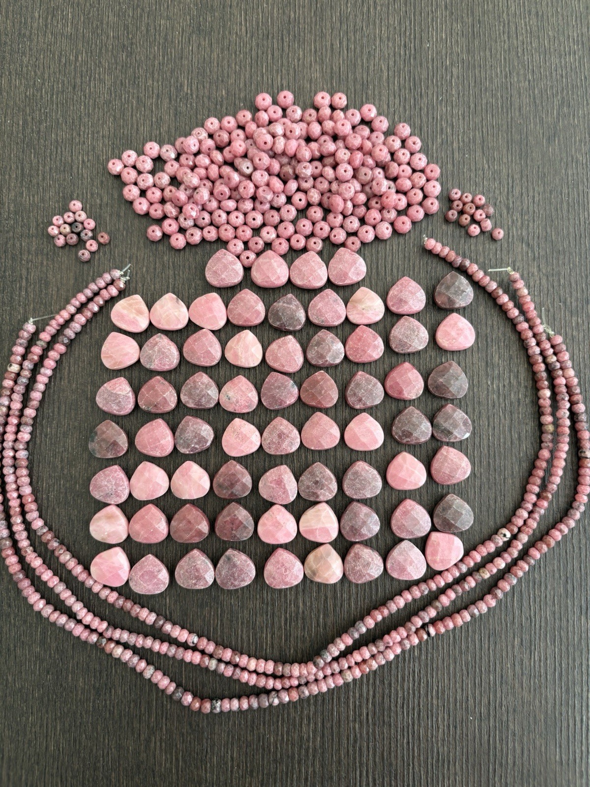 LOT Of Mixed Rhodonite Faceted Heartshape Roundelle Pink Stones Beads Read Info