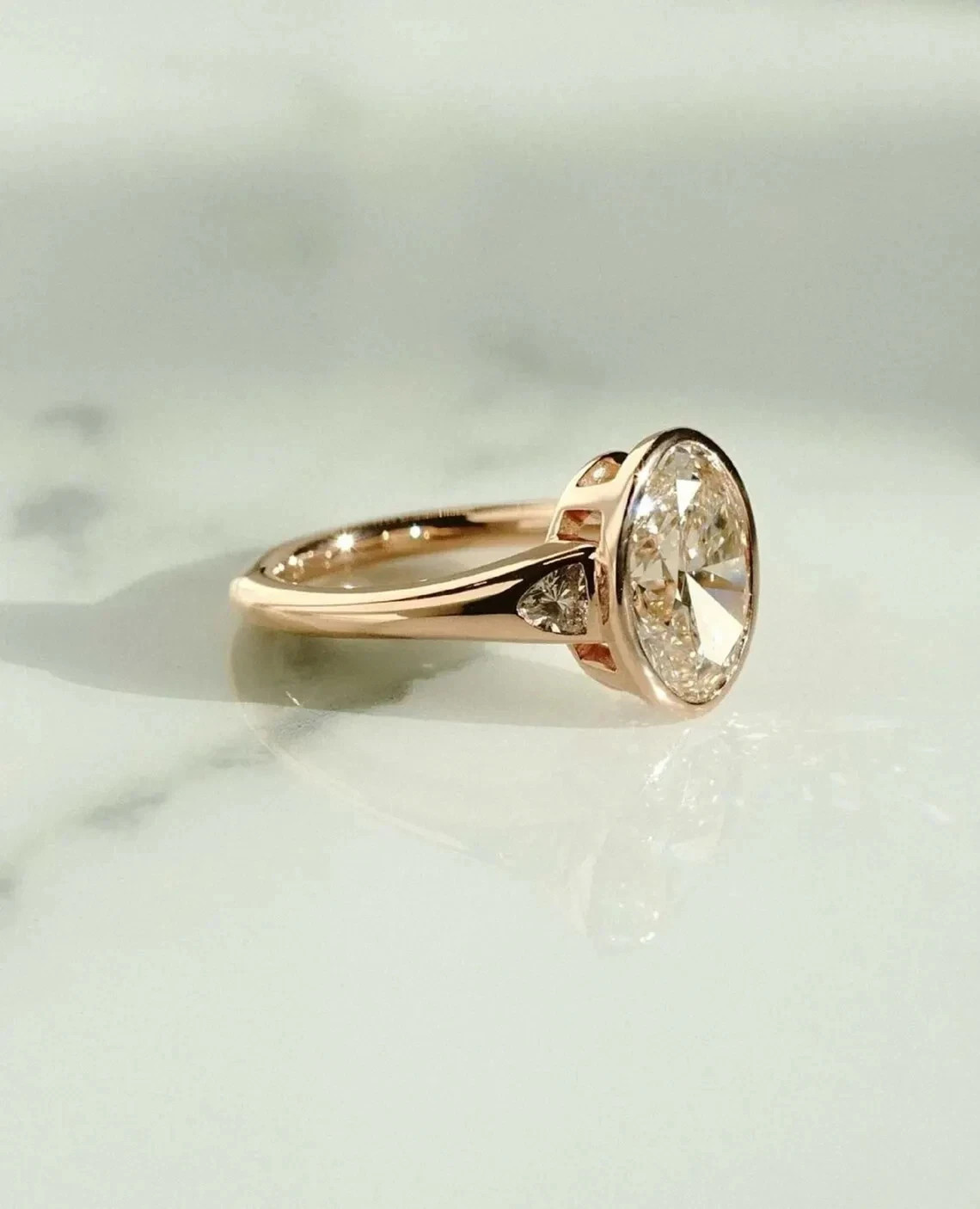 3.25 CT Oval Lab Grown EF/VVS2 Diamond Women Wedding Ring Solid 14k Yellow Gold