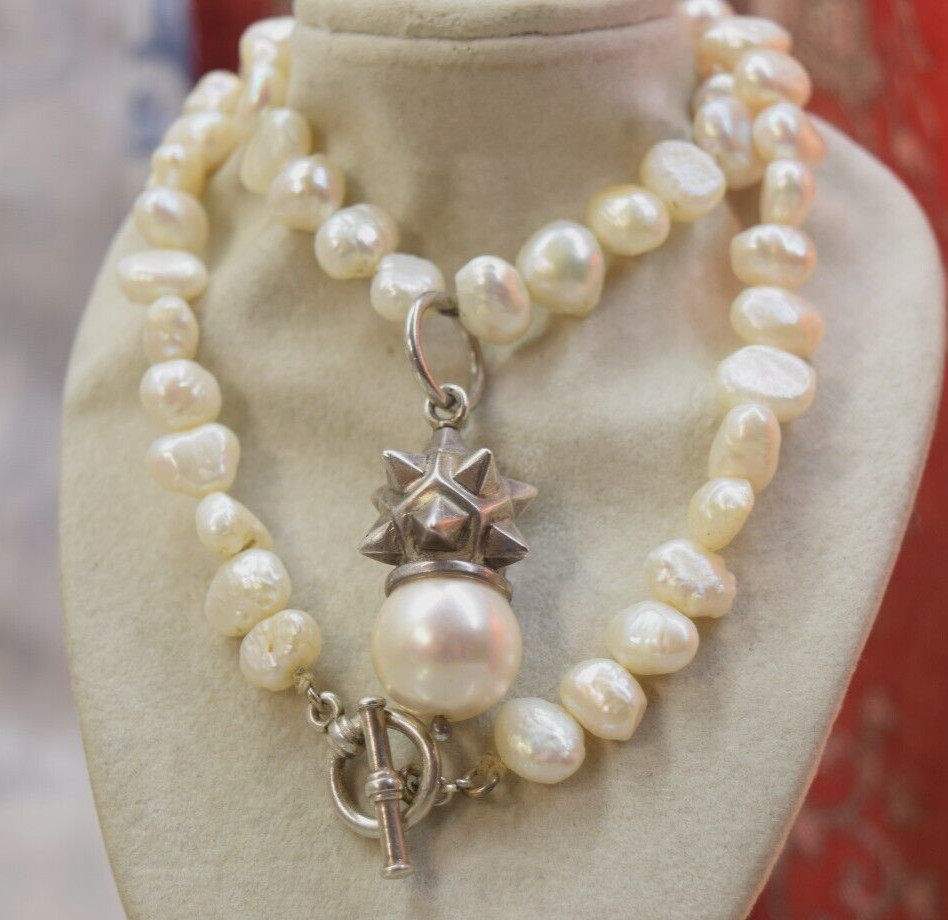 Vintage Sterling 14.2 mm South Sea cultured Pearl & Fresh water pearl necklace