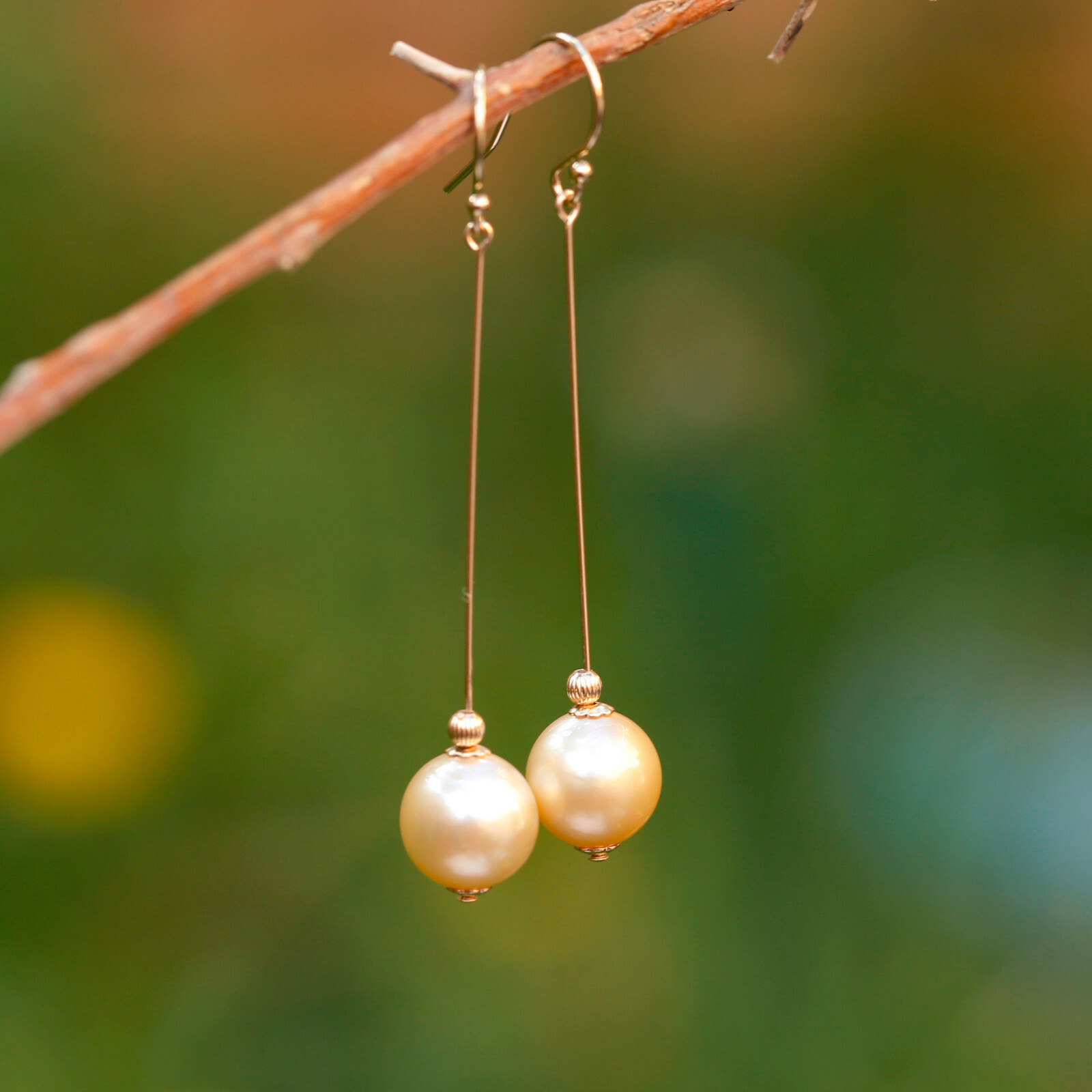 9.5-10mm natural high luster Australia gold seawater Pearl 14KGF Earring 57mm #2