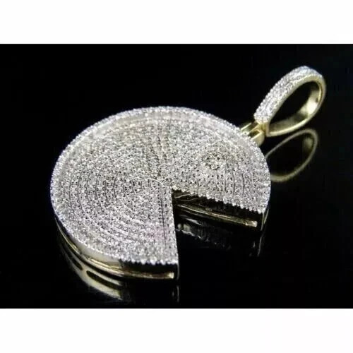 2.20Ct Round Cut Moissanite PACMAN Shape Charm Pendant 14K Yellow Gold Plated