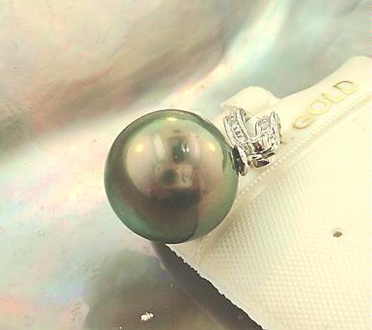 14k White Gold 13.7mm 17.45Cts Black Tahitian Pearl 0.045Cts Diamond Pendant #3