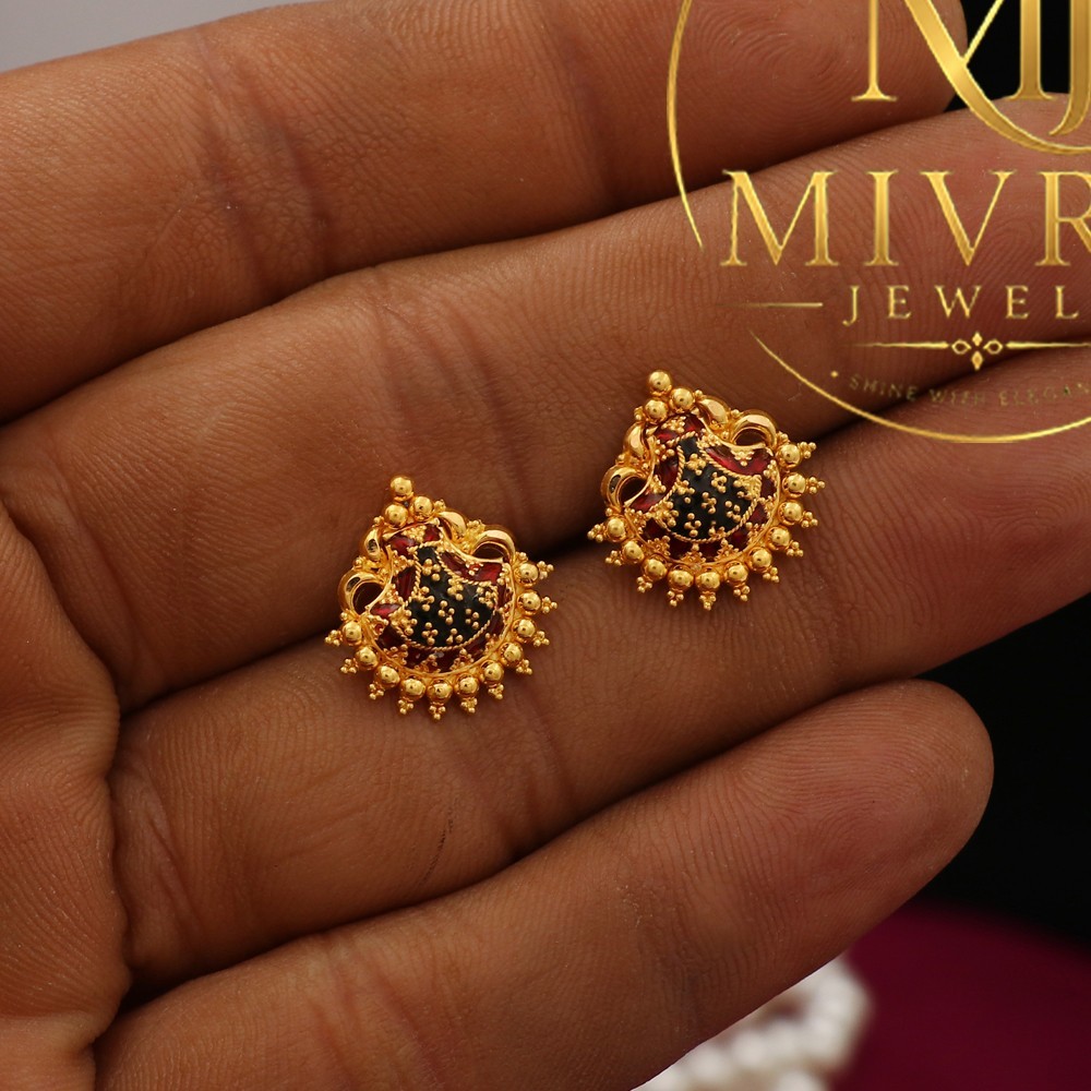 22K Gold Stud Earrings 3g Each Business Wear Elegant Women Office Jewelry Trend