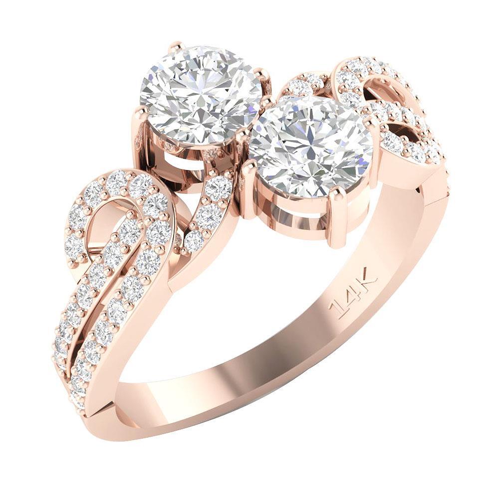 Forever Us Two Stone Ring Natural Round Cut Diamond I1 G 1.50 Ct 14K Gold