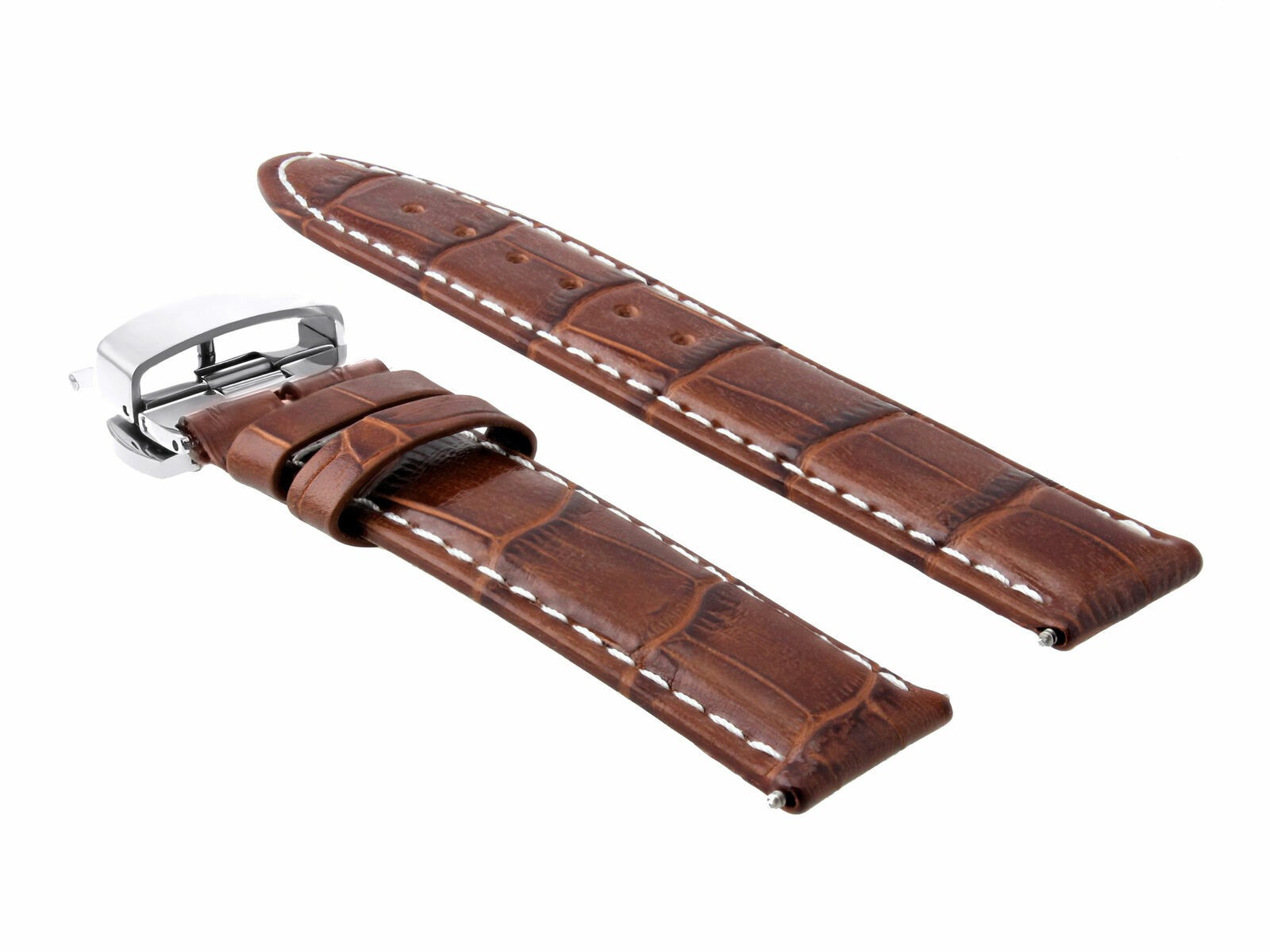 19mm Light Brown Leather Replacement Watch Strap White Stitching For Breitling
