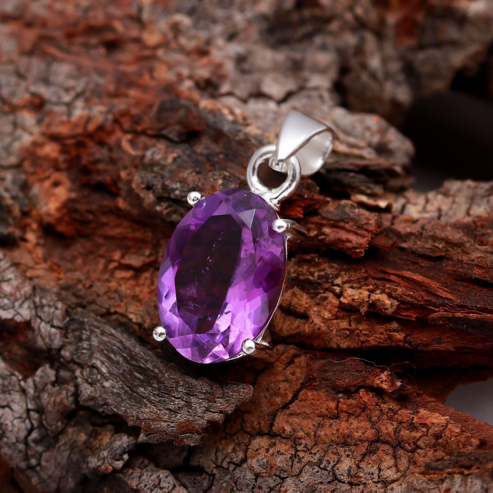 Natural Purple Amethyst Oval Pendant 925 Sterling Silver Jewelry Gift For Lovers