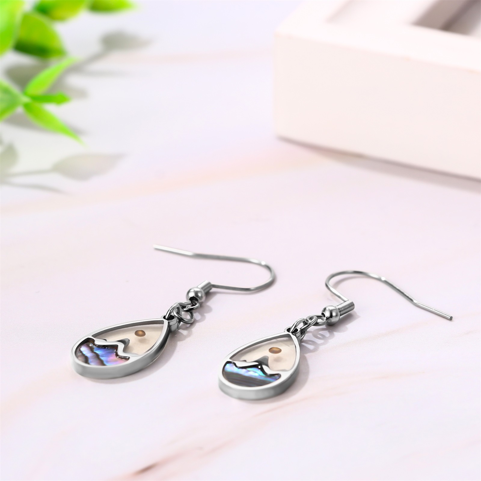 2pcs Women’s Christian Mustard Seed Abalone Shell Teardrop Earrings Faith Gift