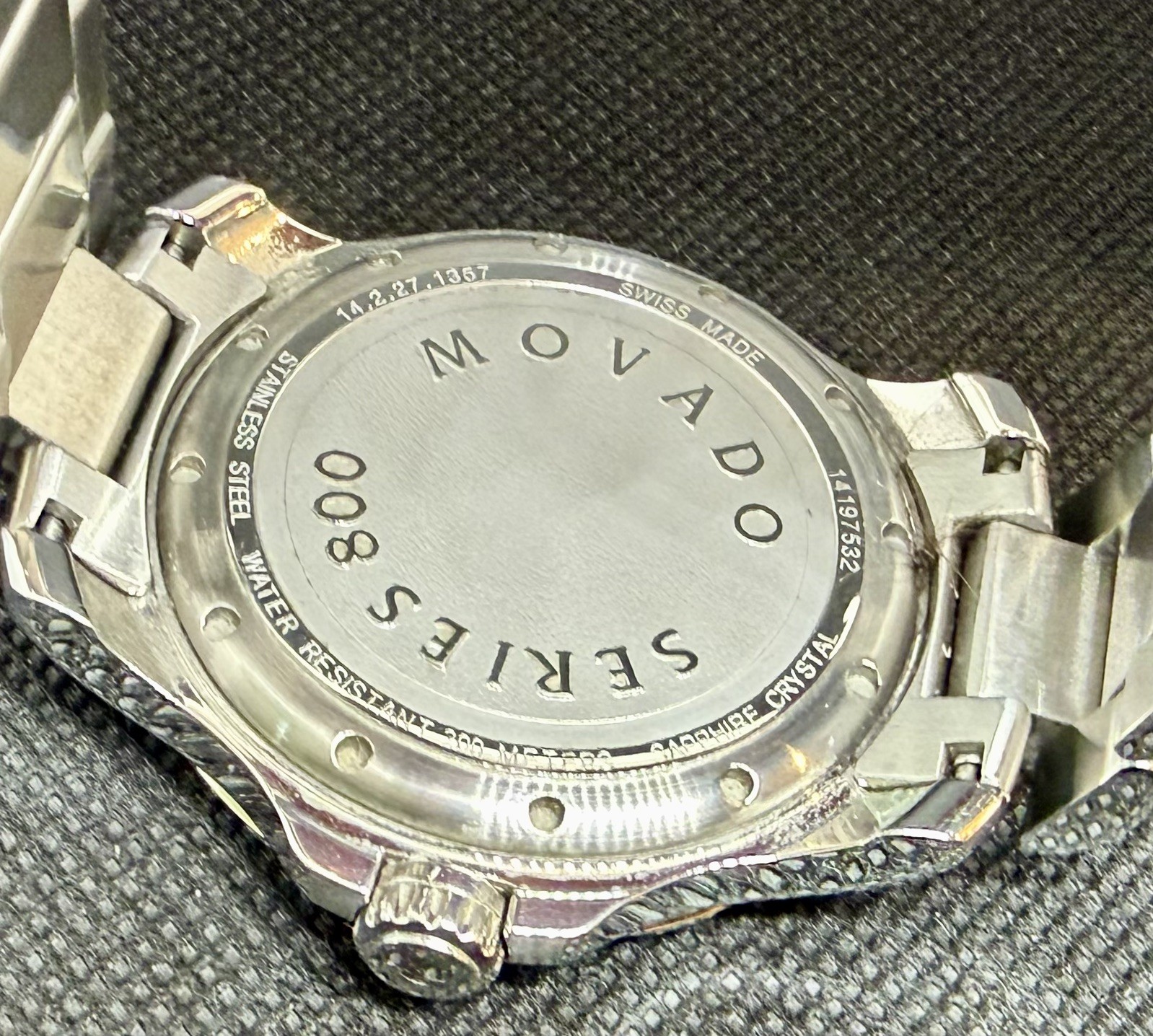 Used Great Condution Movado Series 800 Black Dial Steel Mens Swiss Watch