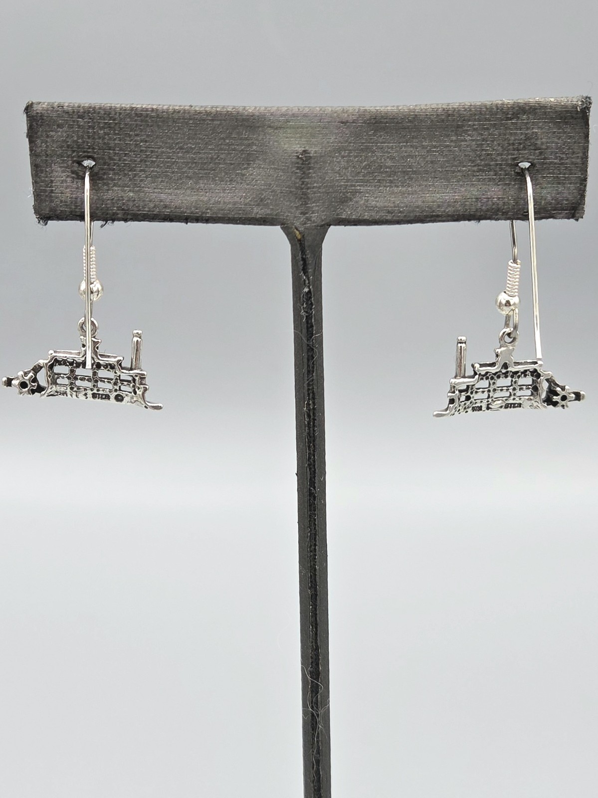 Wheeler Manufacturing WM CO Sterling Silver Riverboat Dangle Hook Earrings