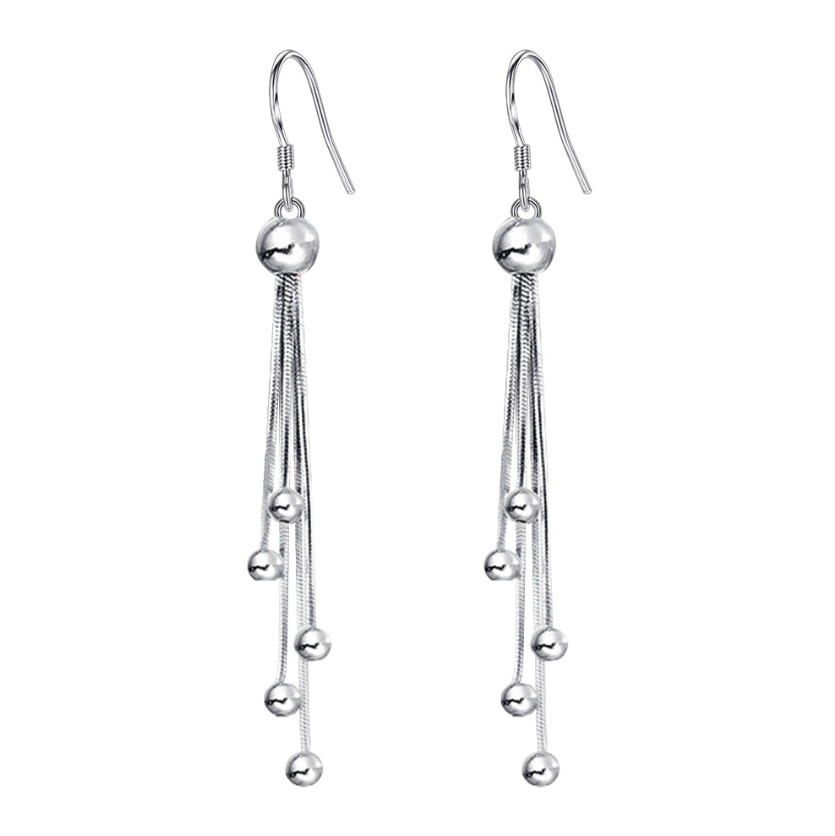 Women Dangle Drop Ball Tassel Chain Stud Silver Plated Earrings Gift Party TH5