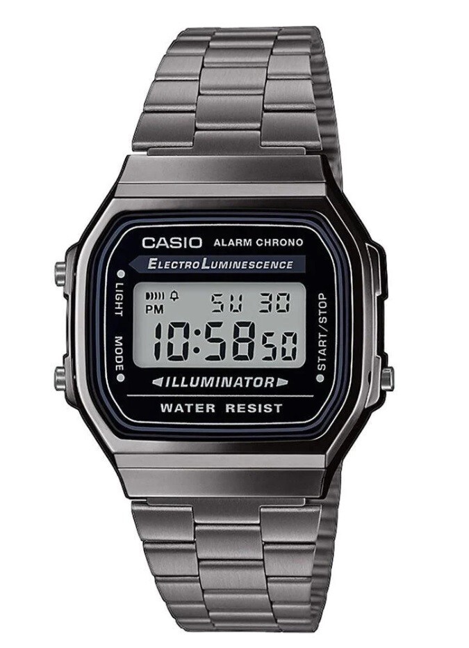 Casio A168WGG-1 Retro Illuminator Mens Digital Watch A-168 Gray Ion Plated New