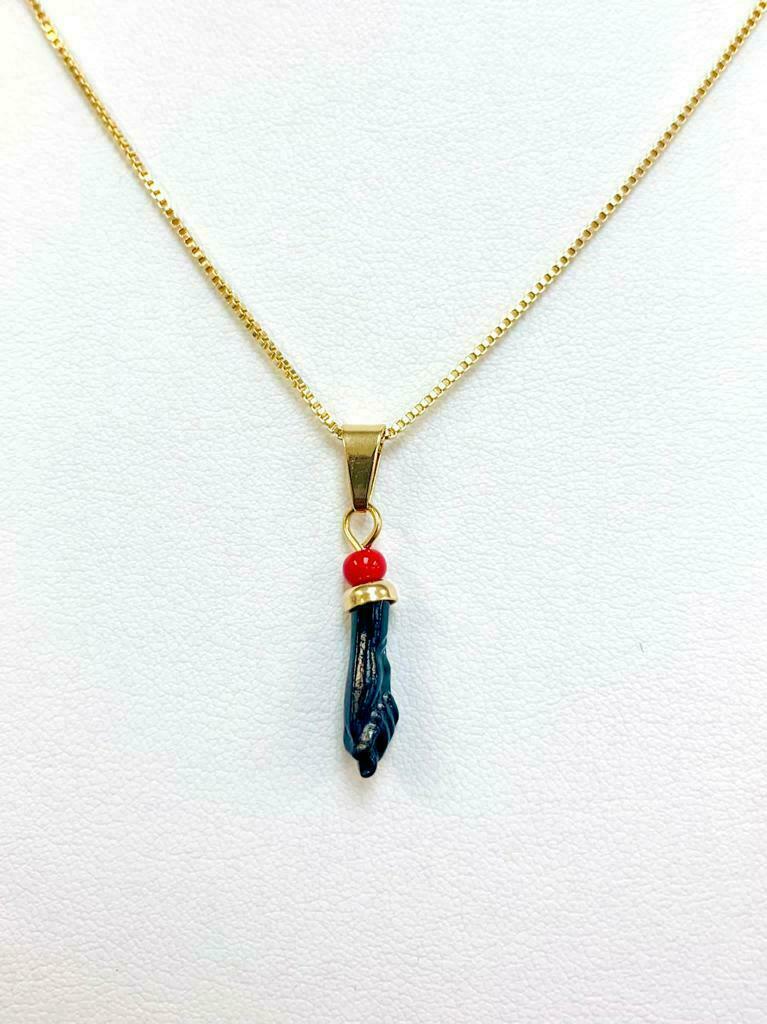 Cadena con Dije de Azabache Para la Protecion Gold Filled Azabache Hand Necklace