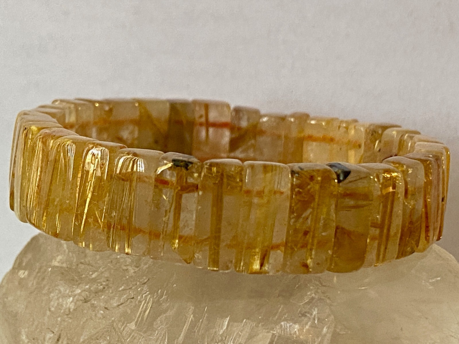 8.2″ Golden Rutilated Quartz Titanium Dioxide Inclusions Bracelet – I1414