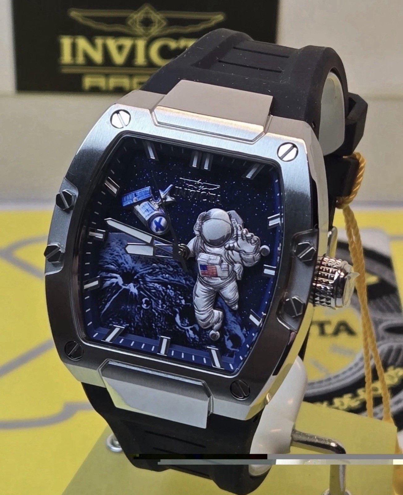 Invicta S1 Rally Moon Lander Artemis II 43mm Quartz Blue Dial Black Silicone Box