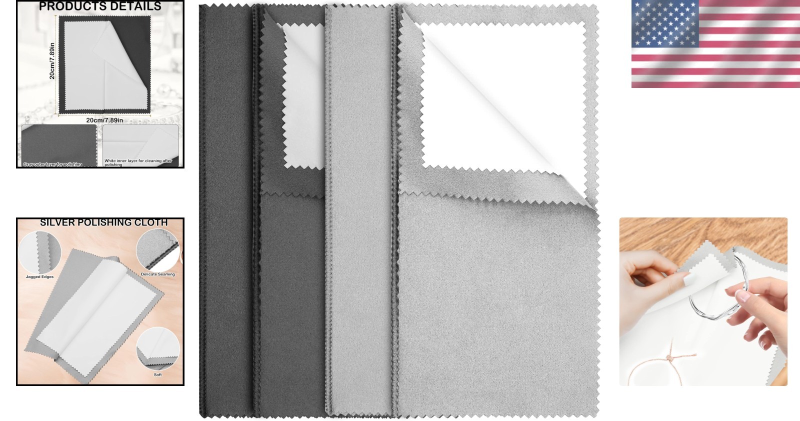 4 Pack Double- Sided Silver Polishing Cloths – Clean 925 Silver Gold Jewelry