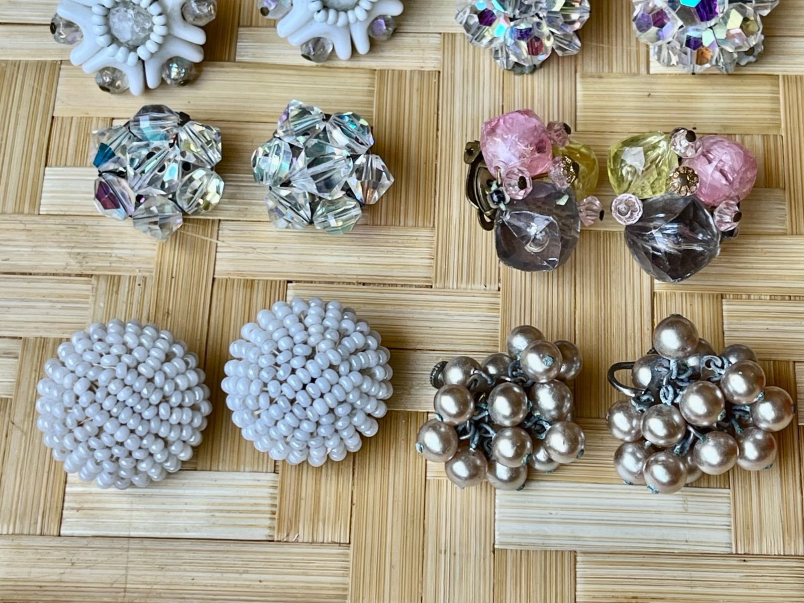 Lot 20 Pairs Vintage Clip On Cluster Earrings 2 Signed: Castlecliff, Cathe
