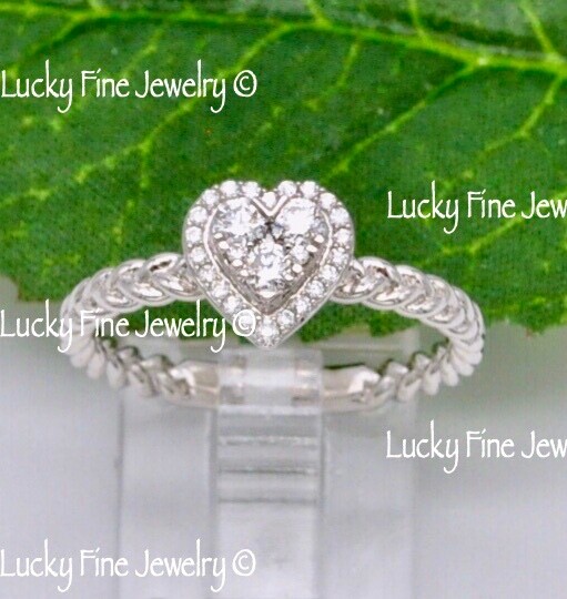 14k White Gold Ladies Natural Diamond Ring Heart Amor love 0.27 ct