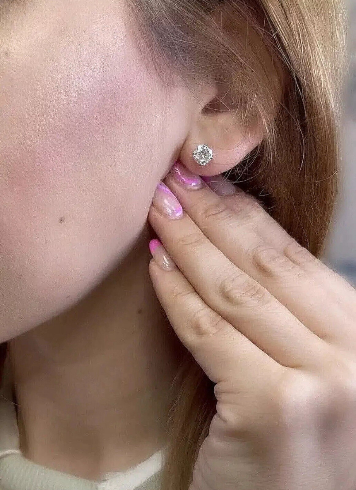 2 Ct Round Cut VVS1/ D Lab Created Shiny Stud Earrings 14K White Gold 7mm Gift