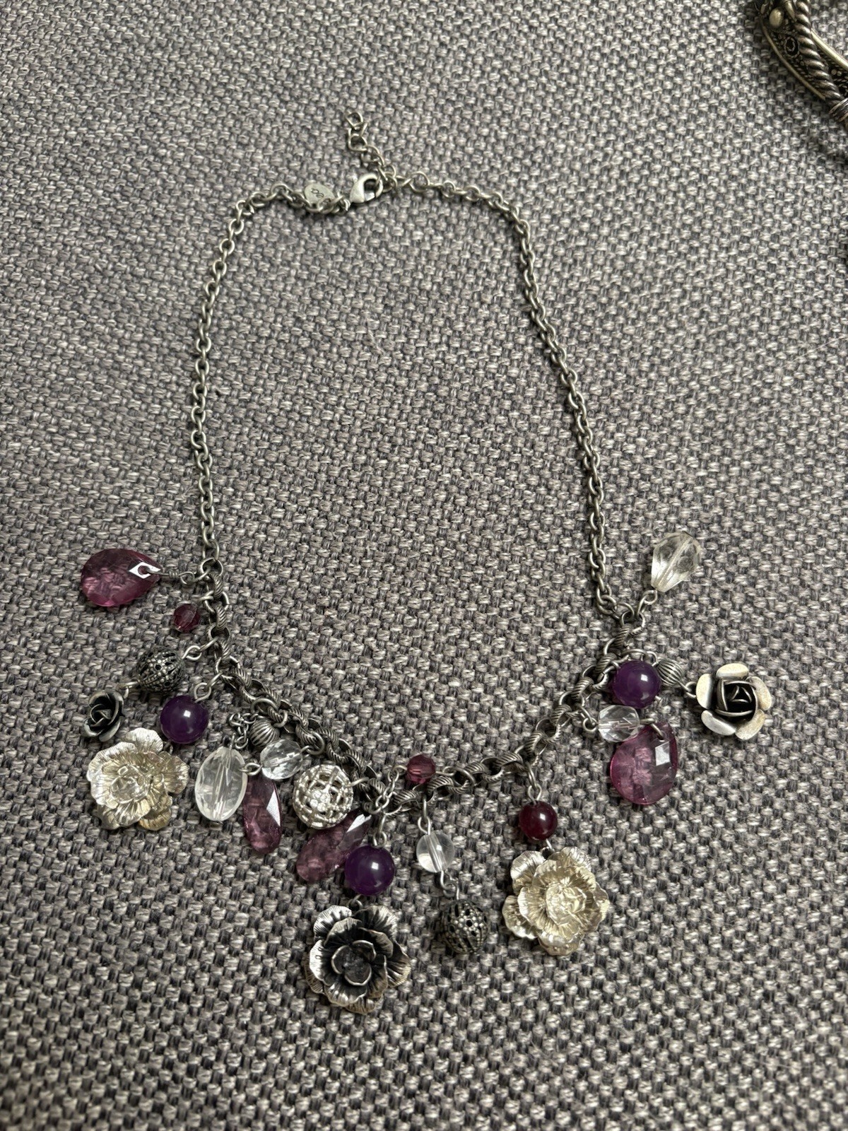 AEO Silver Tone Beaded Charm Necklace