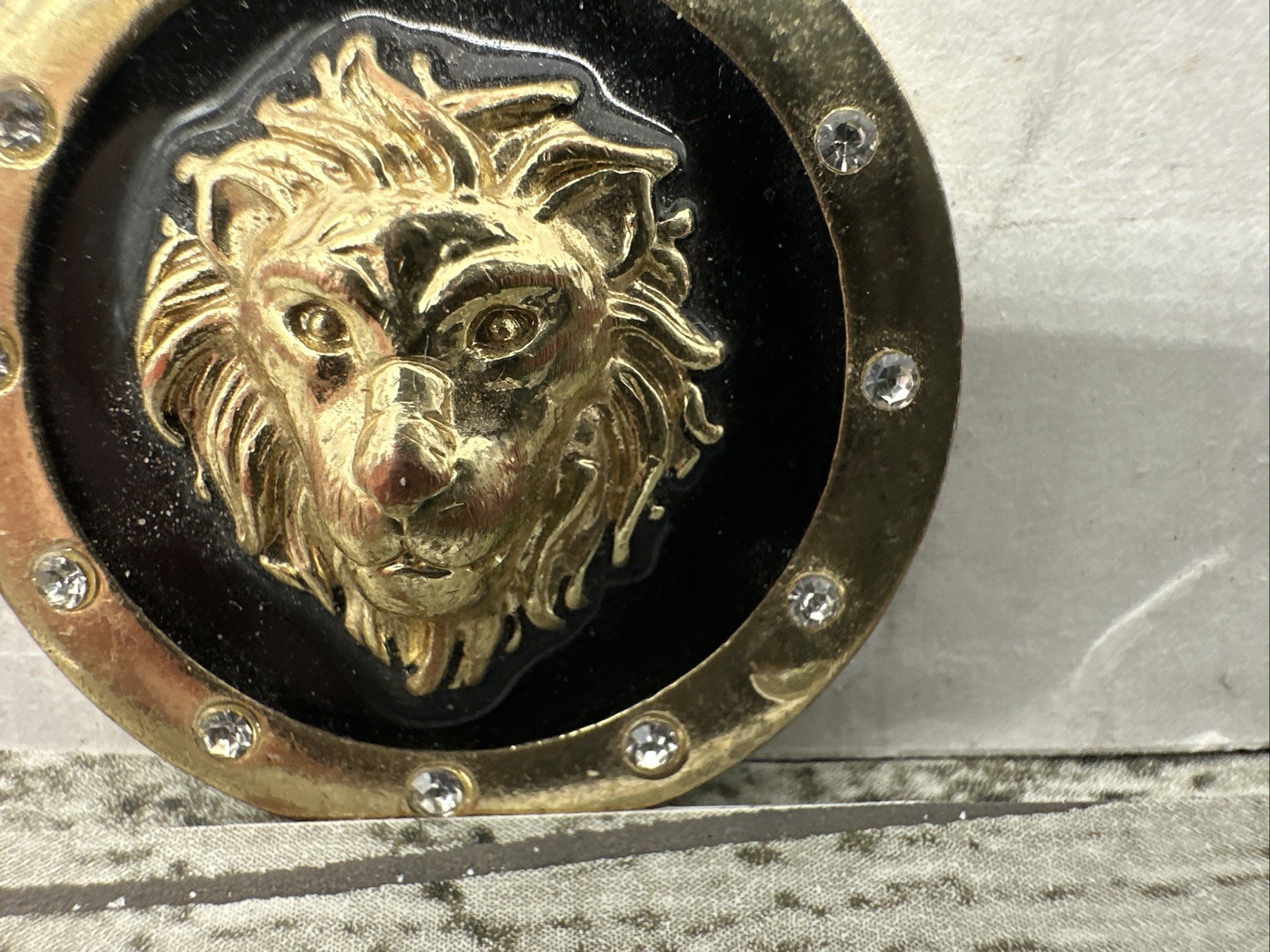 Hip Hop Gold Lion Head Pendant 1 1/4” Gold Color with cubic zirconia diamonds