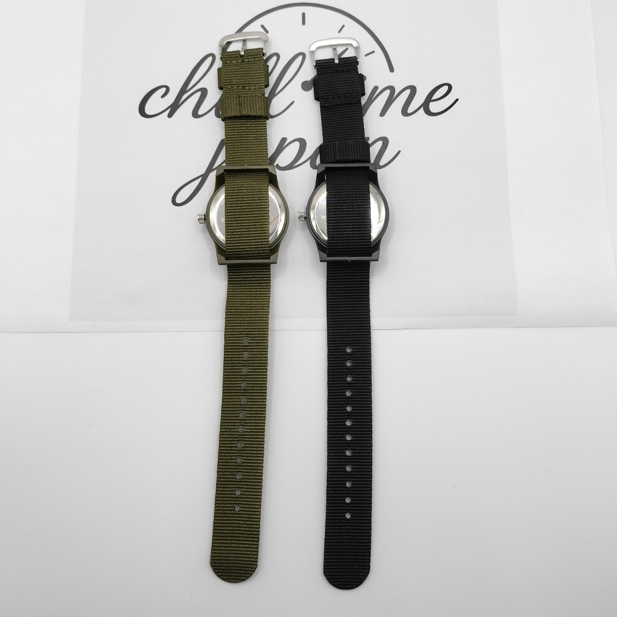 Daiso Military Watch Miri Set of 2 Olive & Black Movement New One-Piece Strap