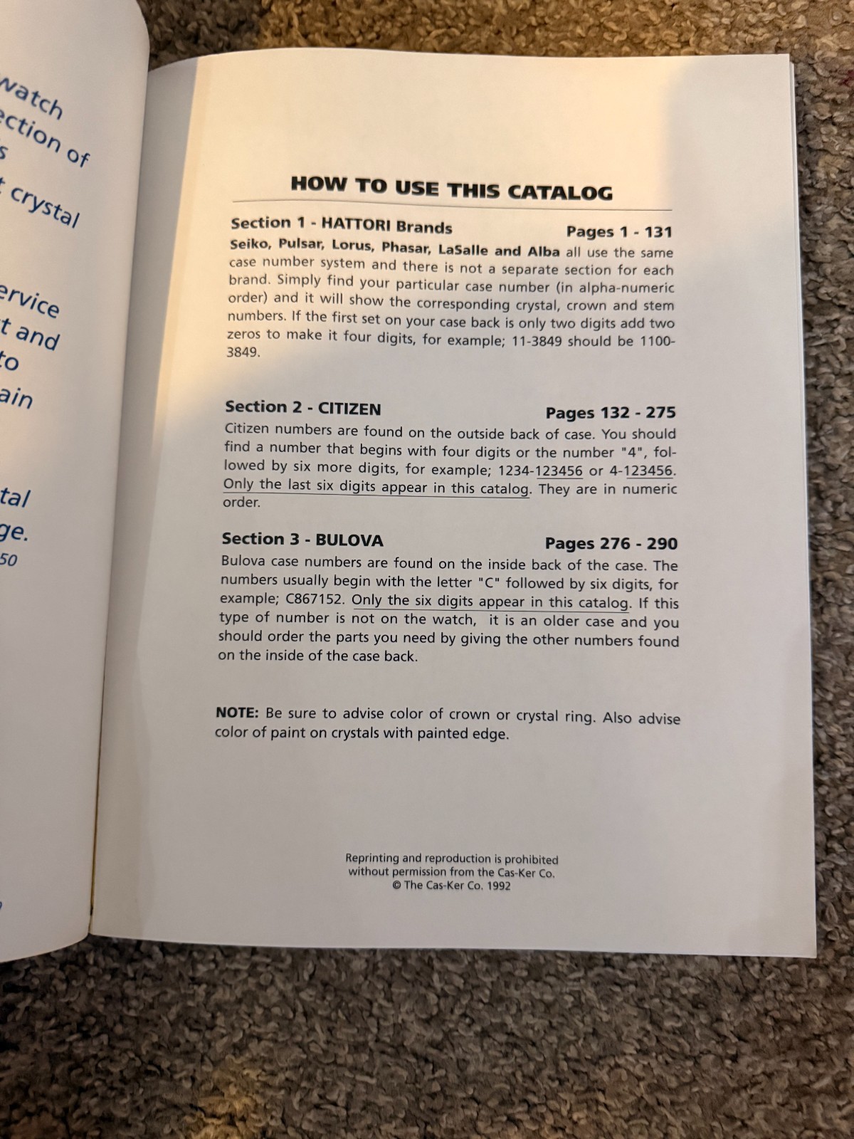 RARE Cas-Ker Crystal Crown Stem Catalog Cross Reference 1993 Seiko Pulsar Bulova