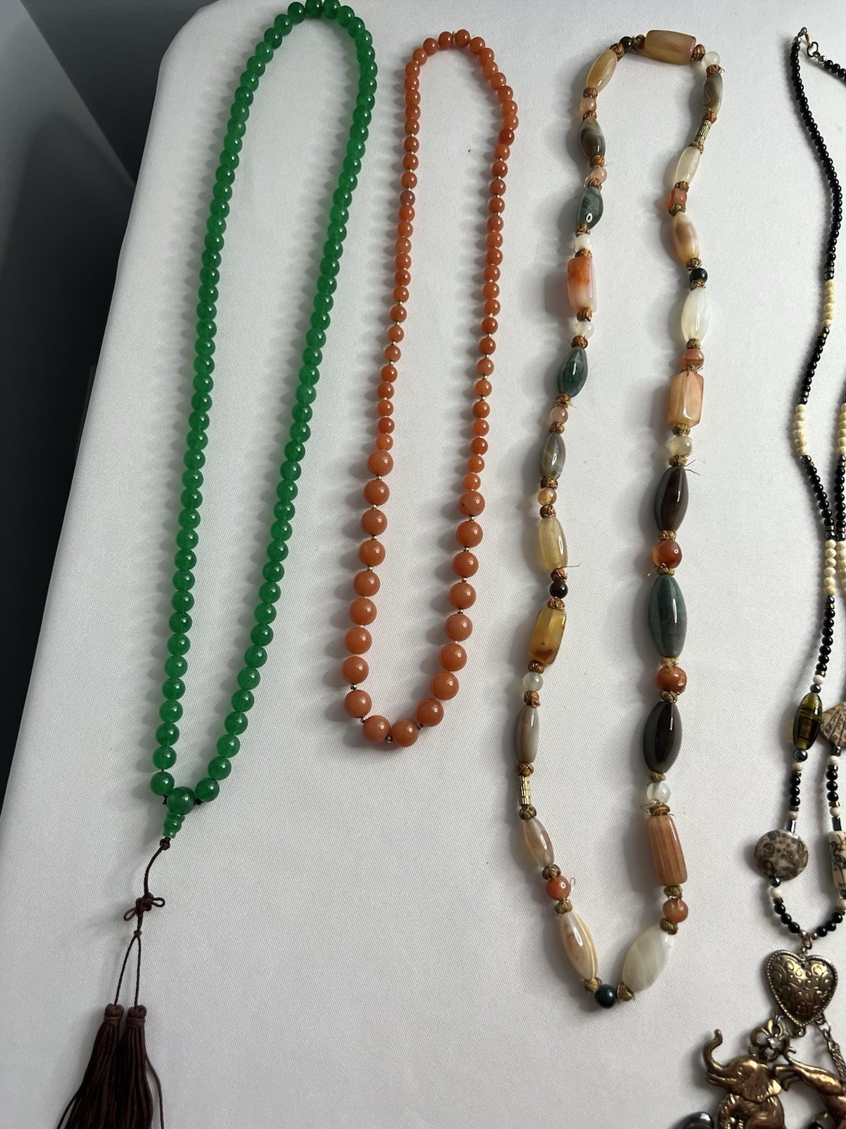 Vintage Asian Jade Rose Quartz Carved Beaded Necklaces Bracelet Jewelry Lot 7pcs