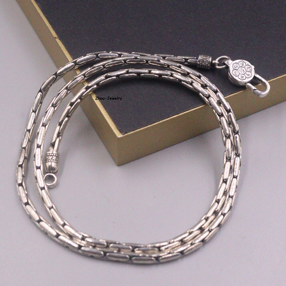 Real S925 Sterling Silver Chain 3mm Snake Bamboo Link Necklace 39-40g 23.6inch