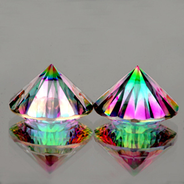 11.00 mm 2 pc Round Concave Cut AAA Fire Rainbow Mystic Quartz Natural {Flawless
