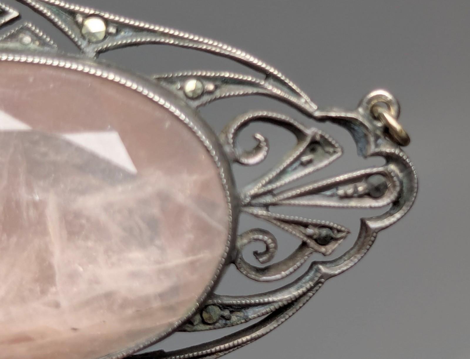 Vintage Sterling Silver Pink Quartz Germany Clasp Missing stone For fix or parts