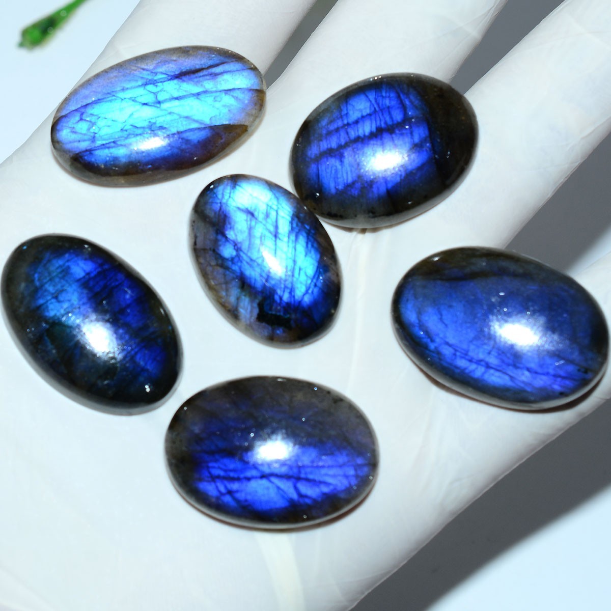 Blue Lightning Trapped~ 6 Pcs Natural Labradorite Rich Blue Shine Oval Gemstones