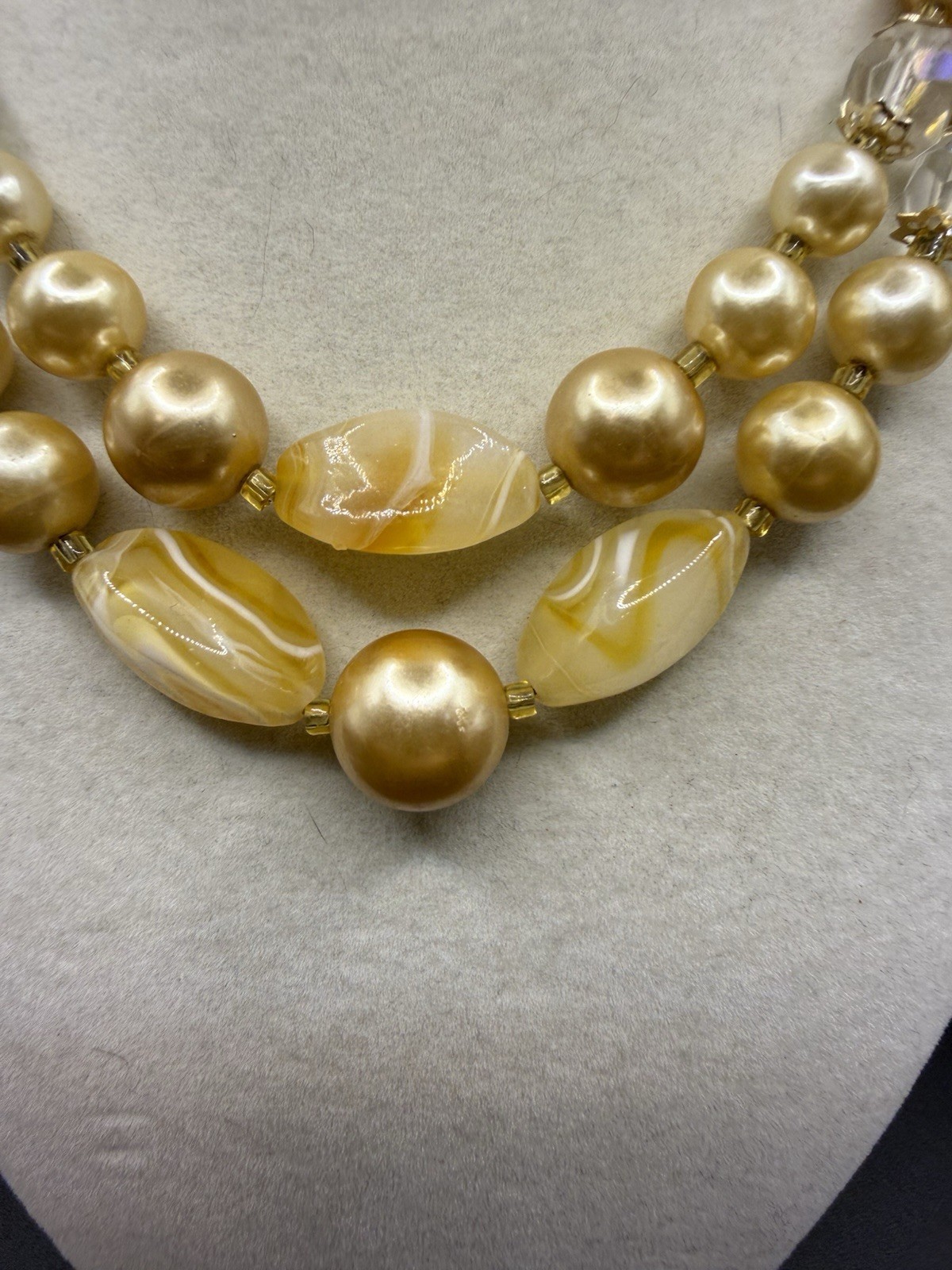 Vintage Unsigned Glass Bow Pearl Double Strand Necklace 50s Japan