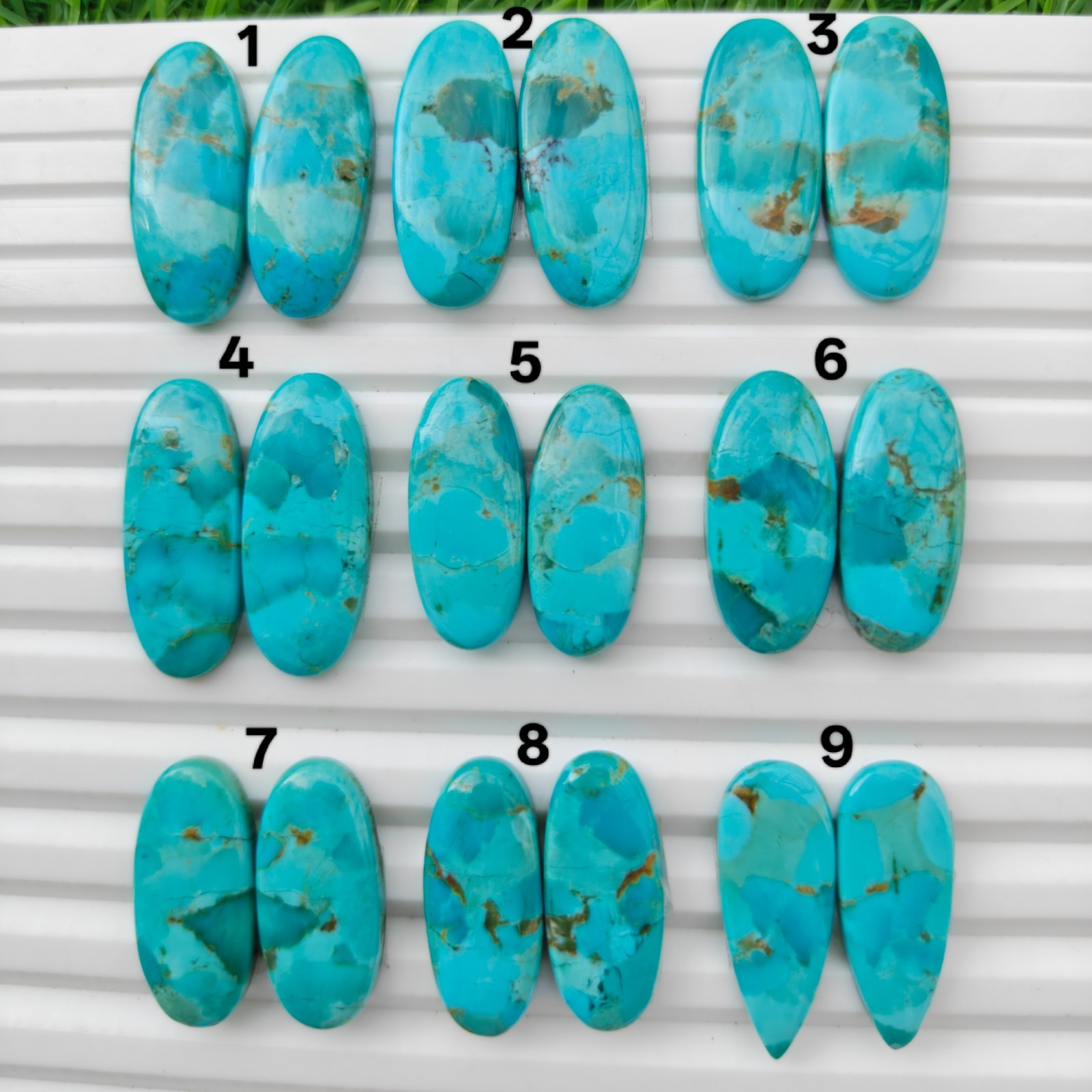 Natural Blue Mohave Turquoise Pair Cabochon Dahlia Gemstone For Jewelry Making