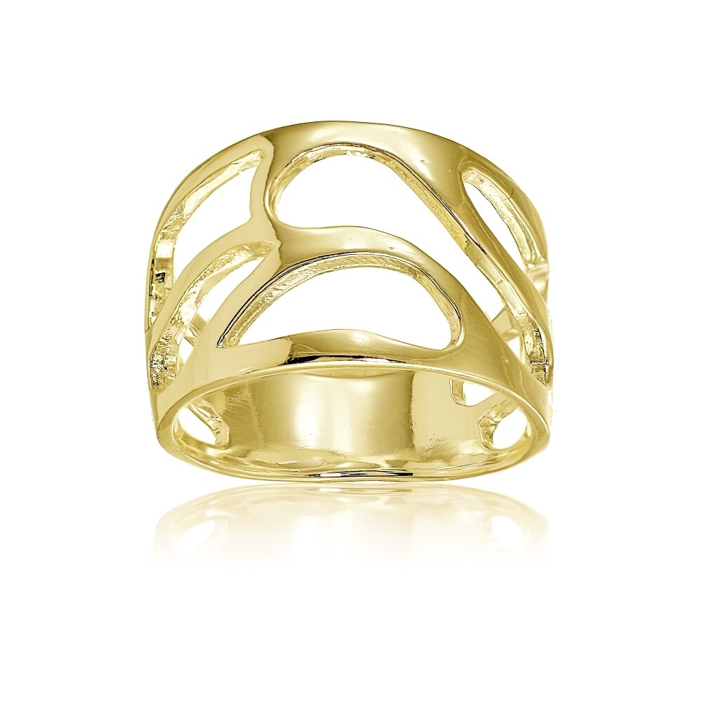 Yellow Gold Flashed Sterling Silver Filigree Freeform Band Ring, Size 10