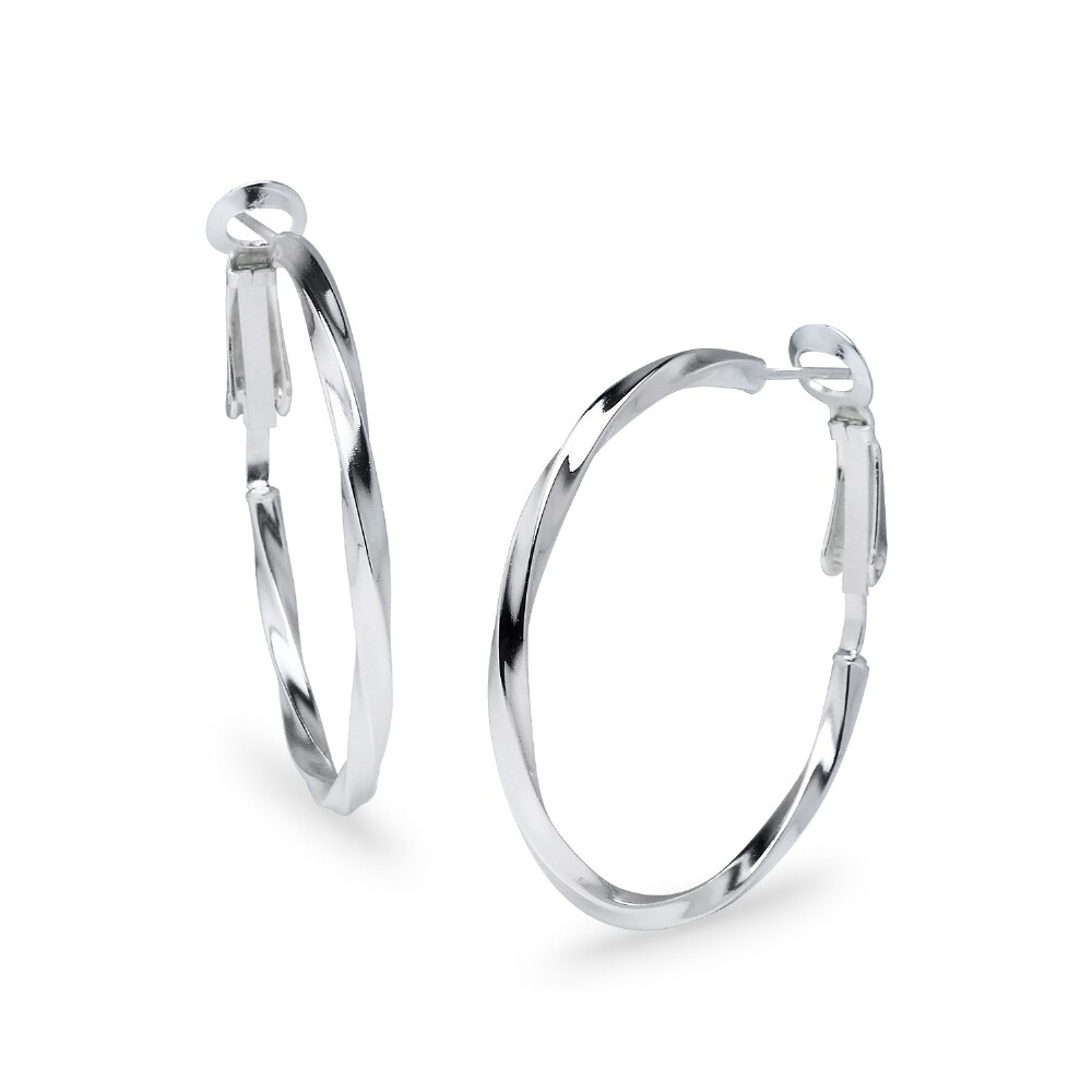 Round Twist Clutchless 2x35mm Hoop Earrings in Sterling Silver