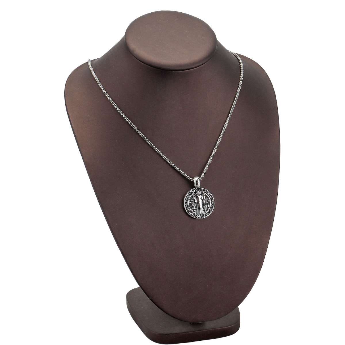 Saint St Benedict Medal Necklace Pendant Stainless Steel Crucifix Cross Exorcism