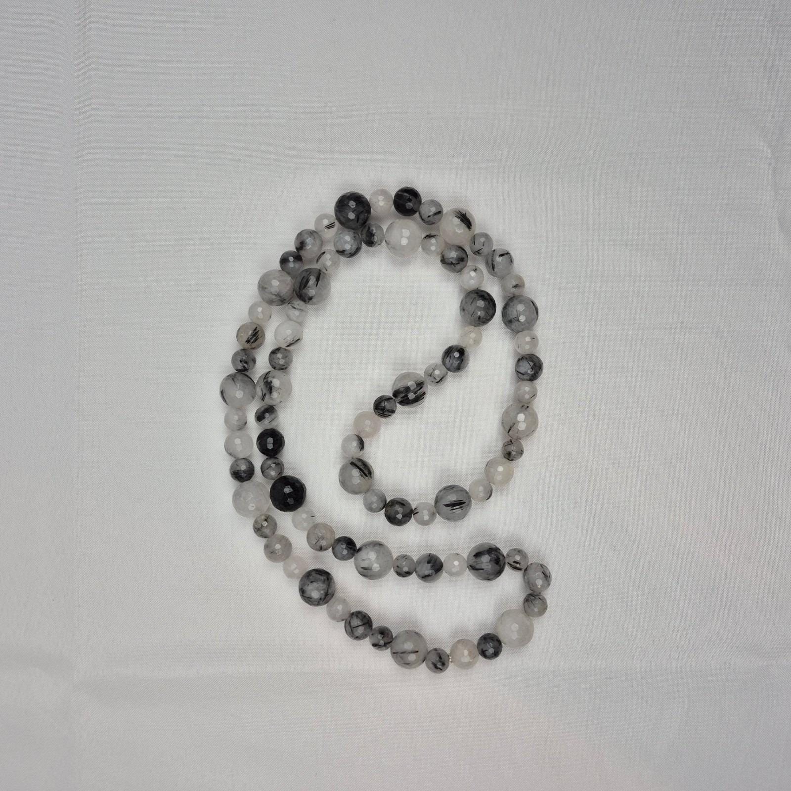 DTR Jay King Beaded Necklace Women 36″ Gray White Black Gemstone Long Strand 925