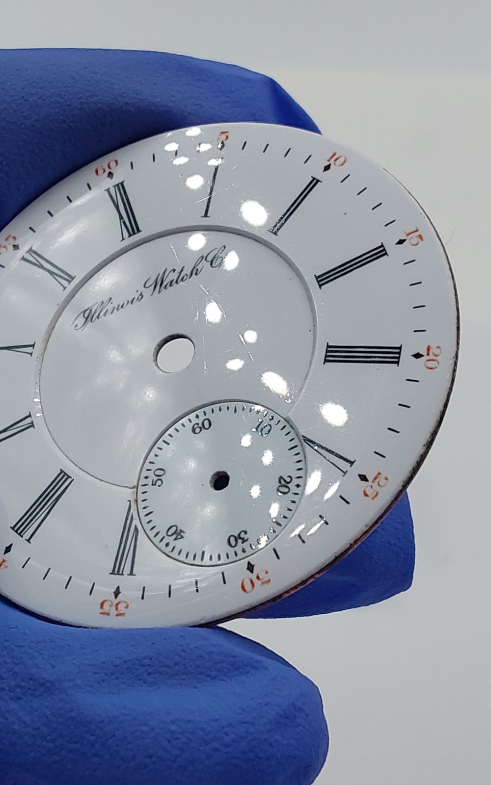 Illinois 45.4mm Double Sunk Enamel Pocket Watch Dial Only 1976