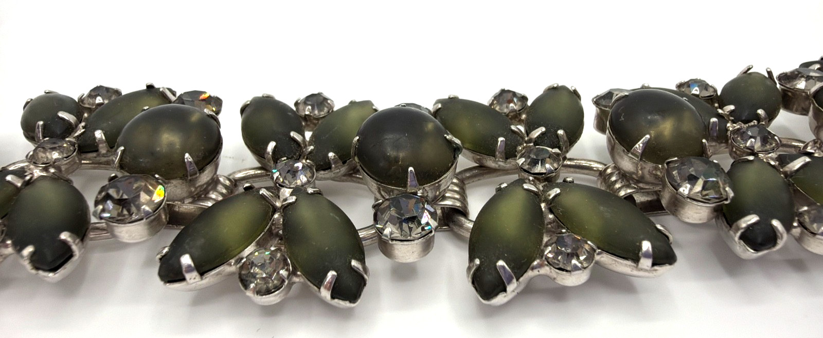 JULIANA Frosted Olive Green Navettes Set Bracelet Brooch Earring Ref# 1372, 6420