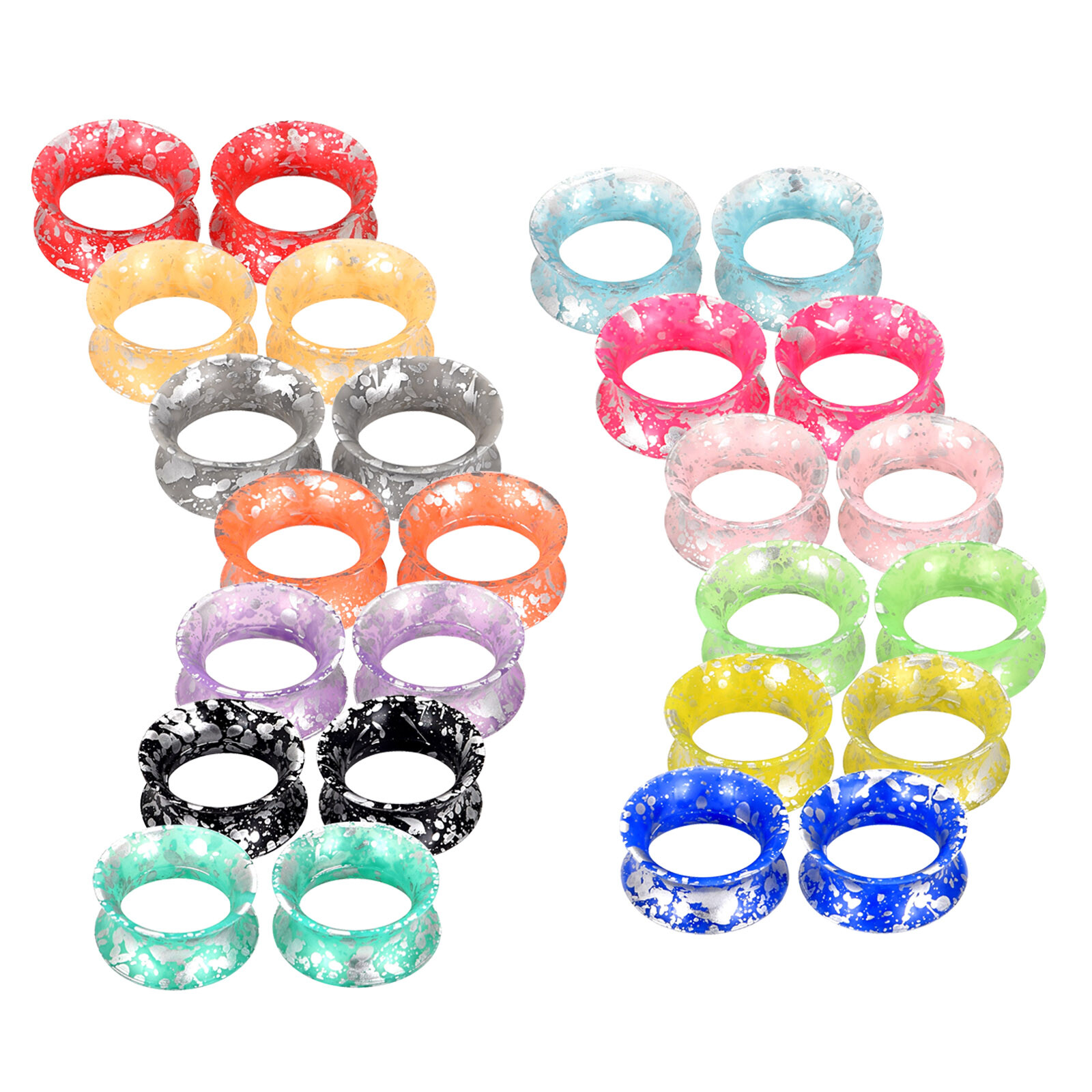 2PCS Soft Silicone with Silver Spots Ear Gauges Plugs Tunnels Expander 2g-3/4″