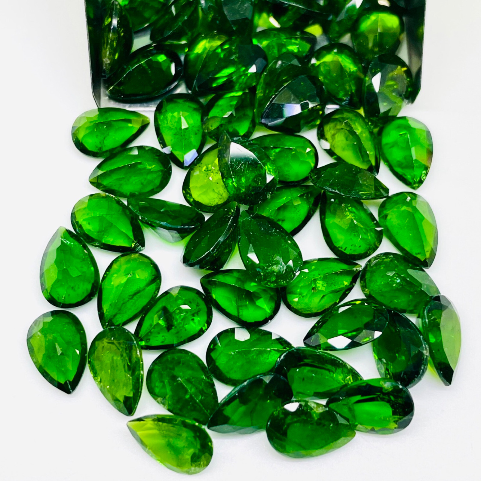 Natural Chrome Diopside 7 Pcs 9x6mm Pear Cut Vivid Green Loose Gemstones Lot