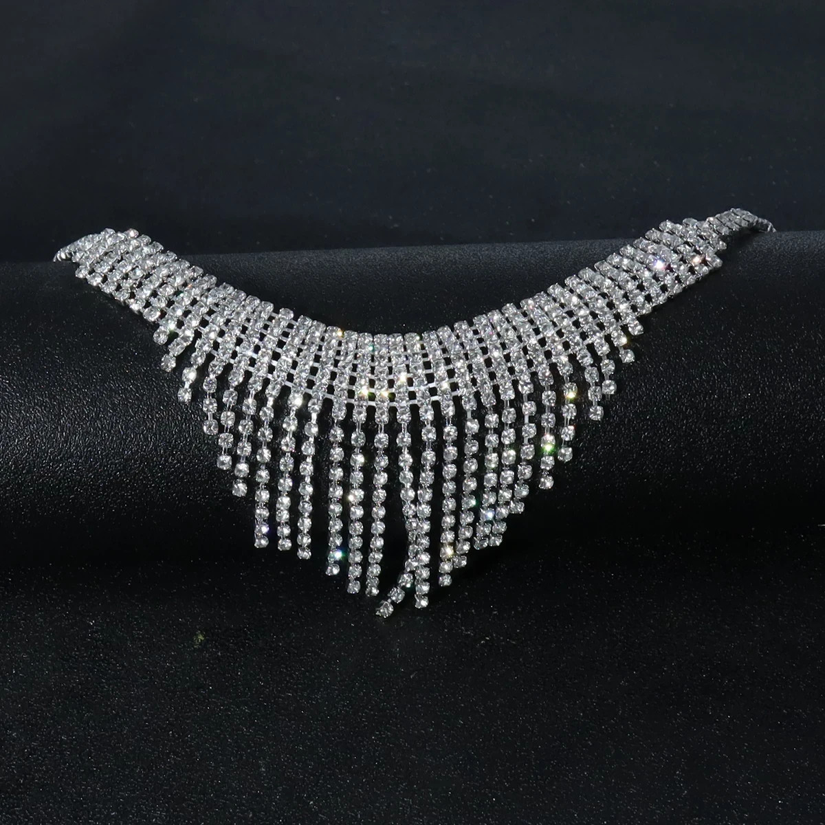 Women Rhinestone Tassel Necklace Jewelry Accessory Choker 96-3