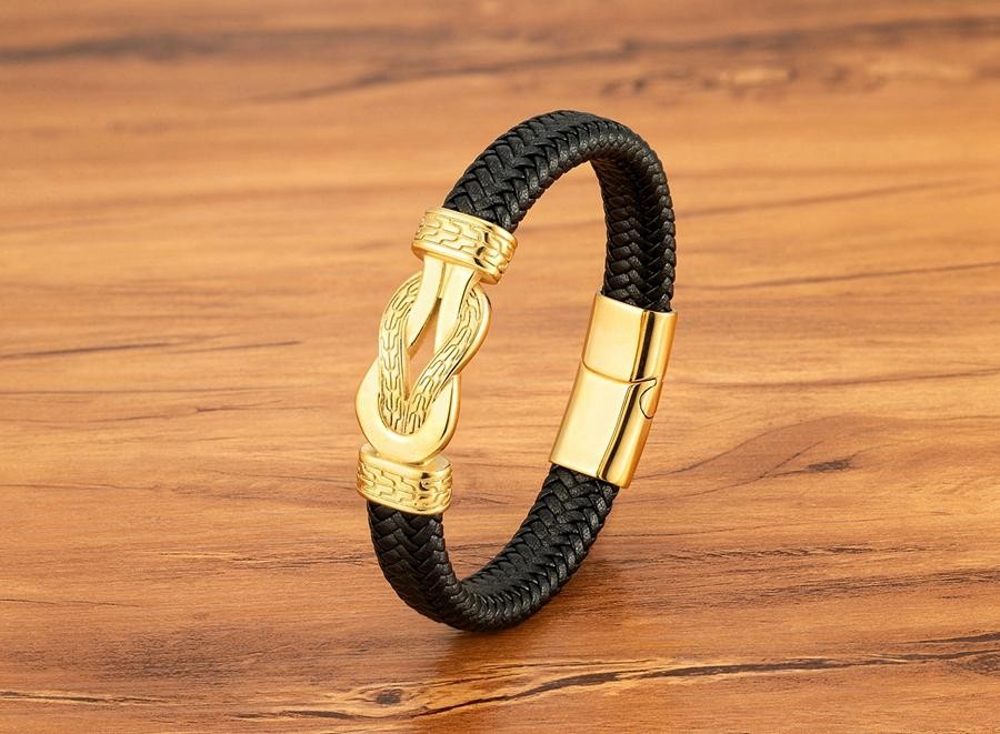 Men’s Stainless Steel Braided Leather Bracelet Black/Brown Magnetic Clasp Rope