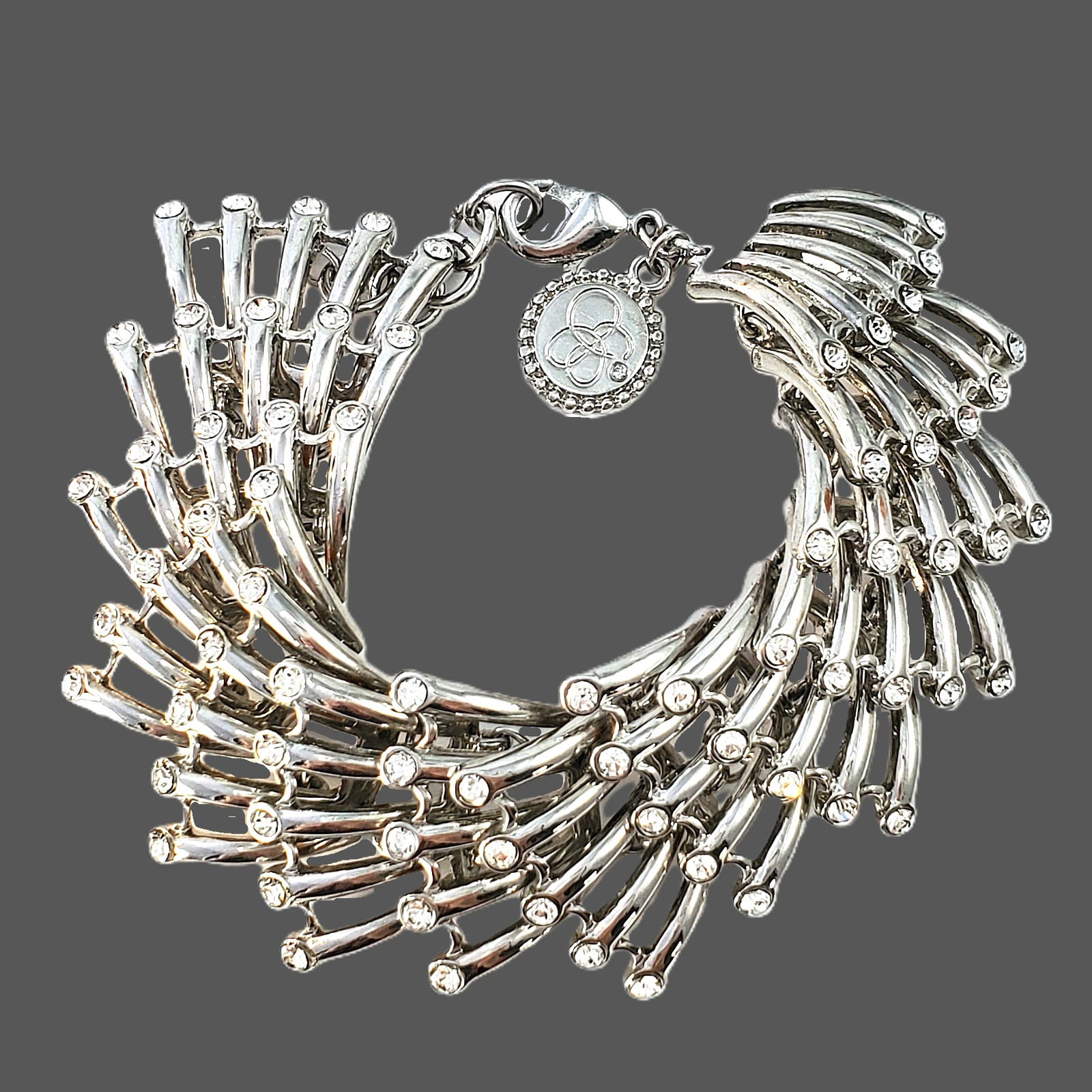 JESSICA SIMPSON Silver Tone Rhinestone Fan Chain Bracelet 7.5″
