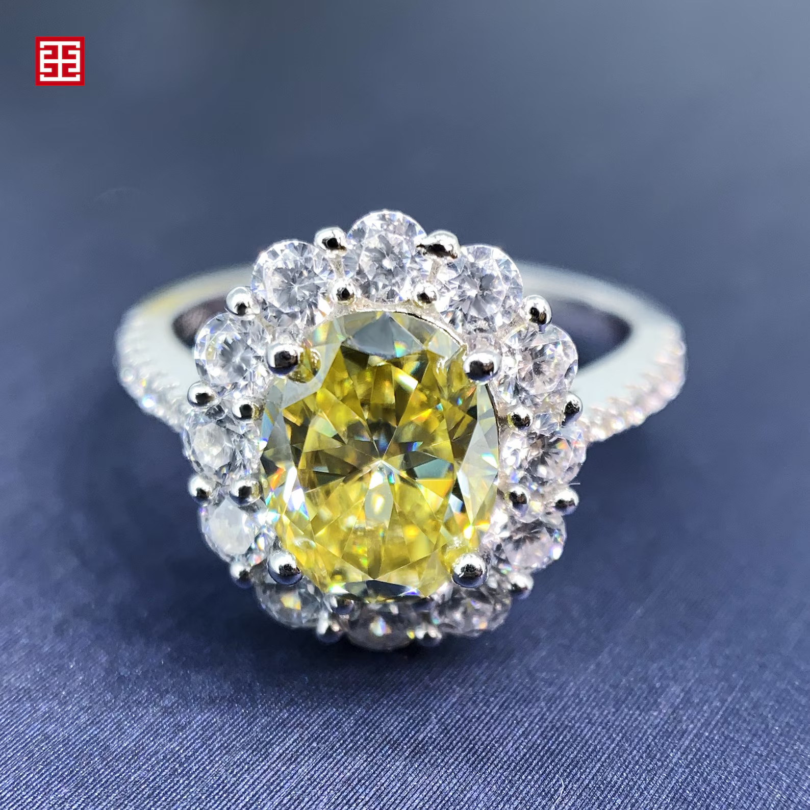 4.00 Ct Oval Cut Yellow Sapphire Diamond Engagement Ring 14K Solid White Gold 7